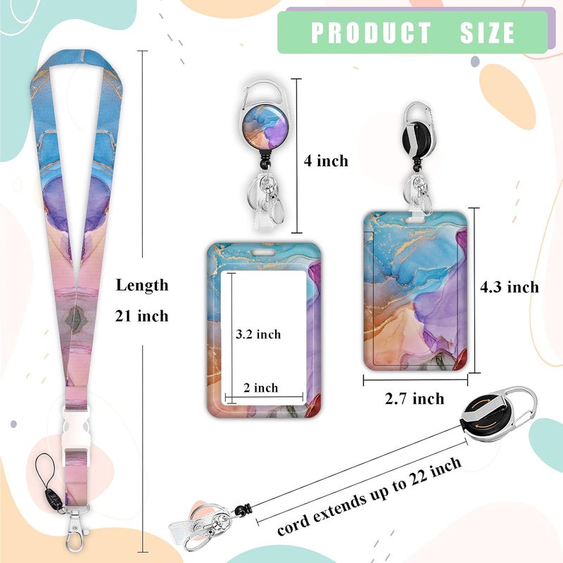 Boutilon ID Badge Holder with Lanyard,Retractable ID Badge Card Holders Detachable Neck Lanyard Strap with Badge Reel and Vertical ID Holder for Nurse Students Teachers Office Staff(Marble 4) - Image 2